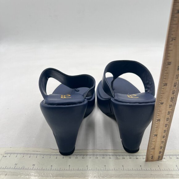 FSJ Navy Wedge Flip Flops Slip-On Thong Sandals Platform Mules Arch Support Shoe - Picture 5 of 8